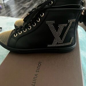 Louis Vuitton Black and Gold Studded booties